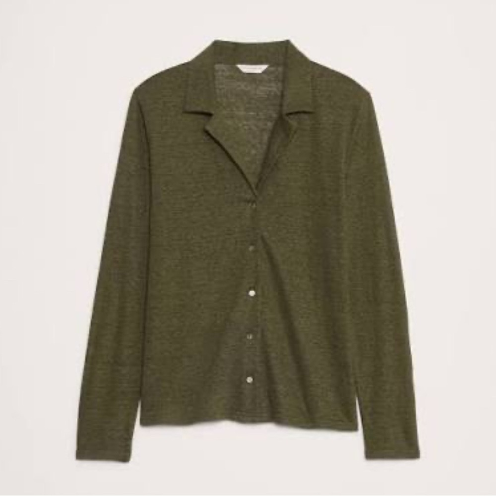 NWT Banana Republic Linen Resort Olive Green Shirt Sz Large. (#711559)
